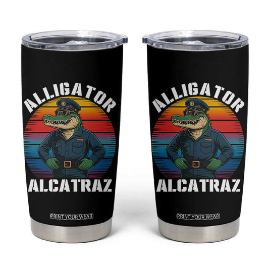 Alligator Alcatraz Florida Tumbler Cup Funny Gator Cop Political Humor Retro Sunset TS02