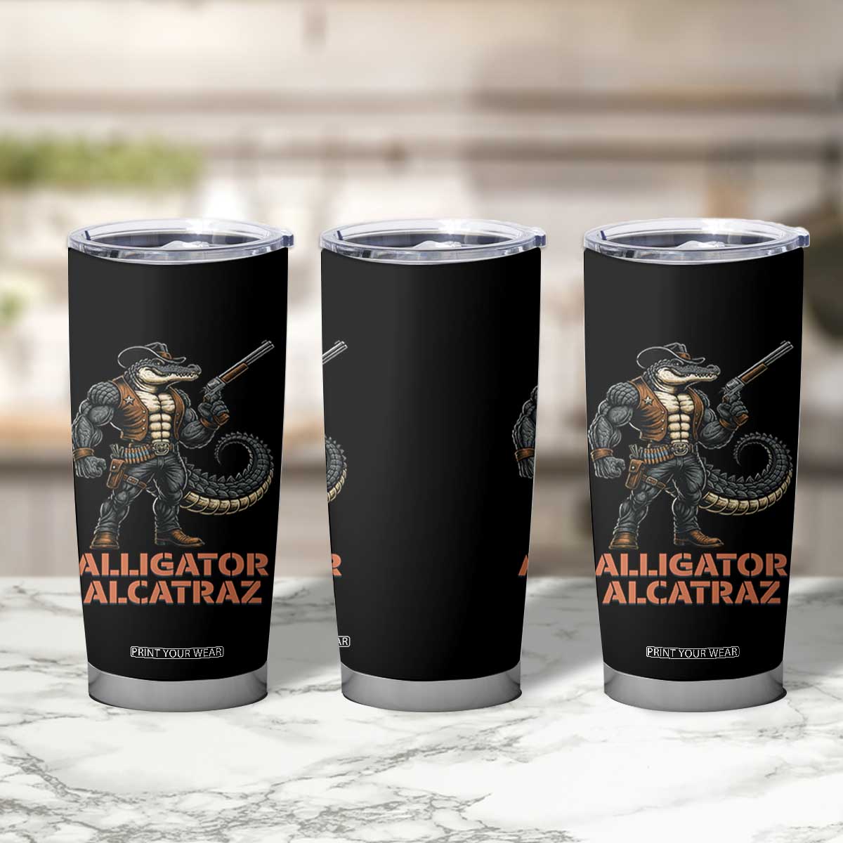 Alligator Alcatraz Gunslinger Tumbler Cup Swamp Outlaw Satire Patriotic Rebel TS02