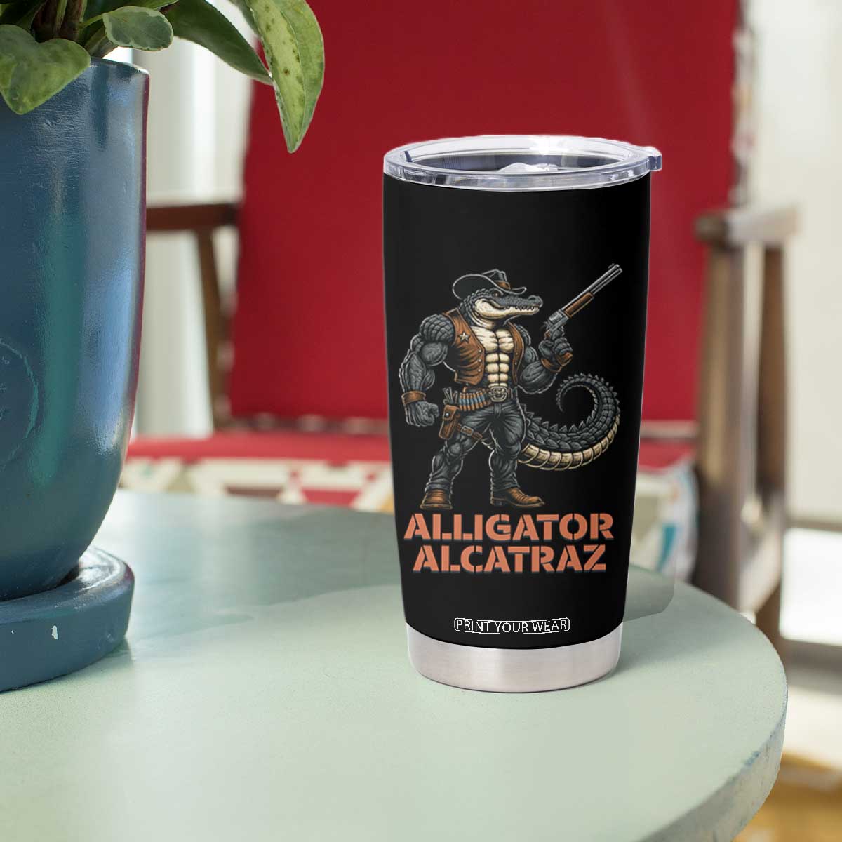 Alligator Alcatraz Gunslinger Tumbler Cup Swamp Outlaw Satire Patriotic Rebel TS02