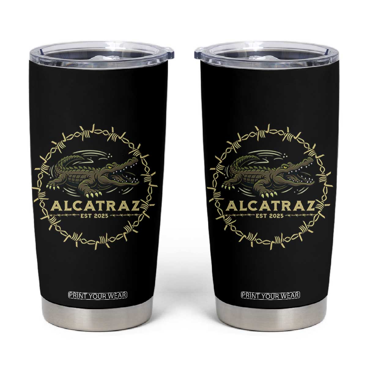 Alligator Alcatraz 2025 Tumbler Cup Gator Lockdown Political Satire Barbed Wire Swamp Humor TS02