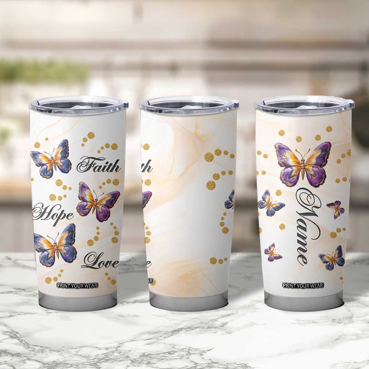 Butterfly Faith Hope Love Tumbler Cup Personalized TS04