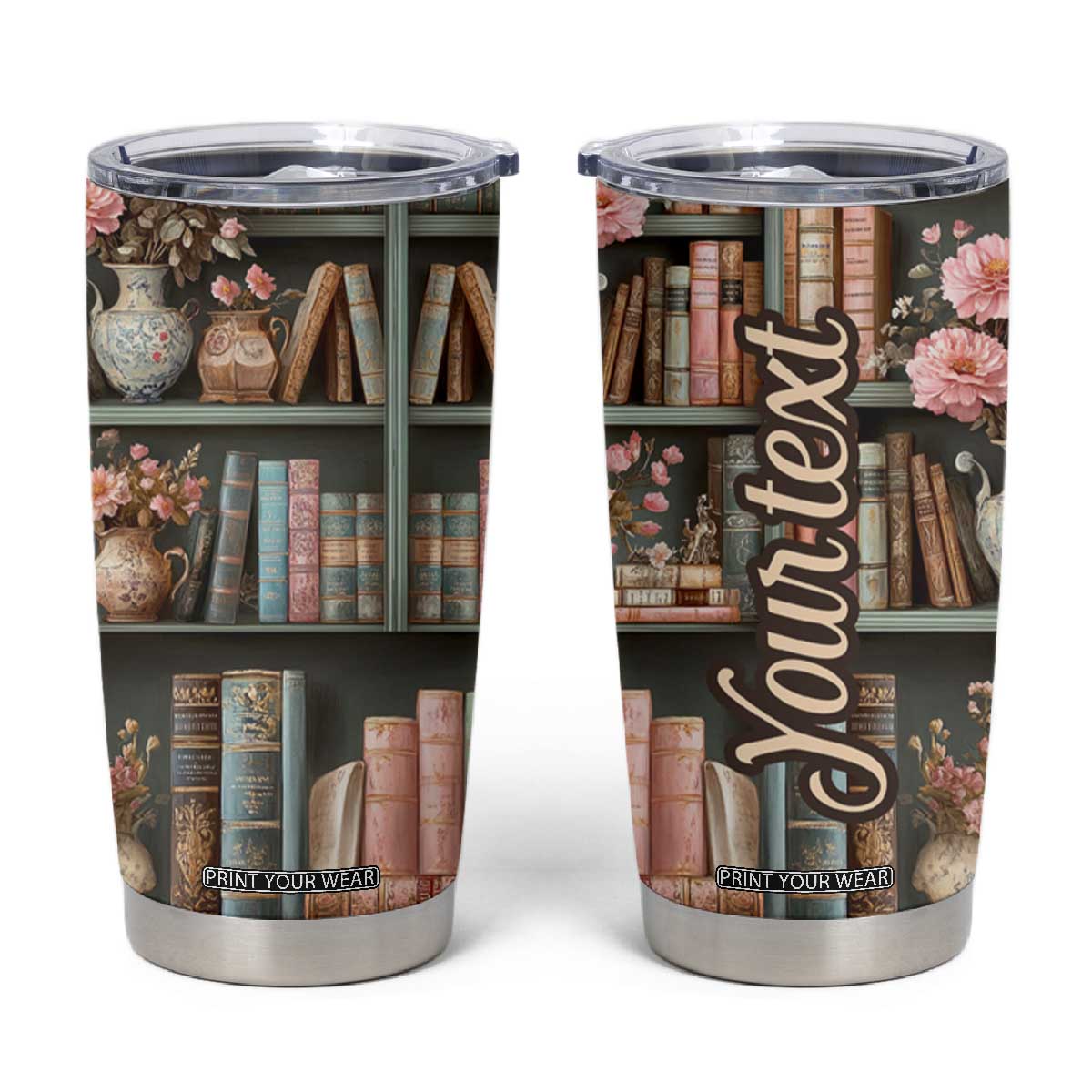 Bookshelf Floral Pattern Tumbler Cup Personalized TS04
