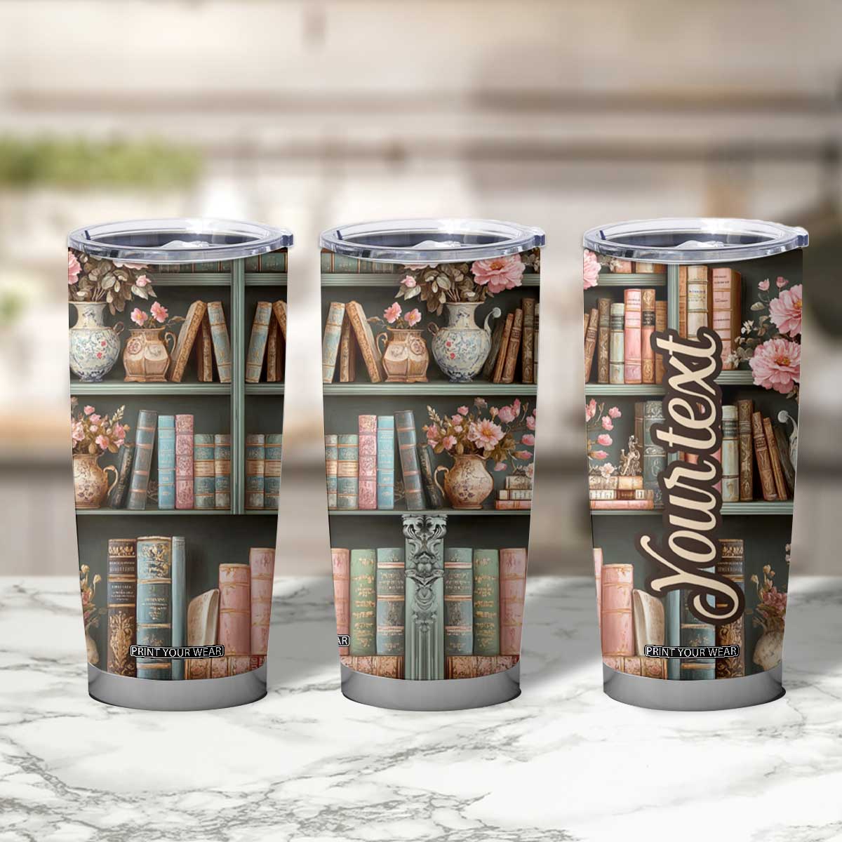 Bookshelf Floral Pattern Tumbler Cup Personalized TS04