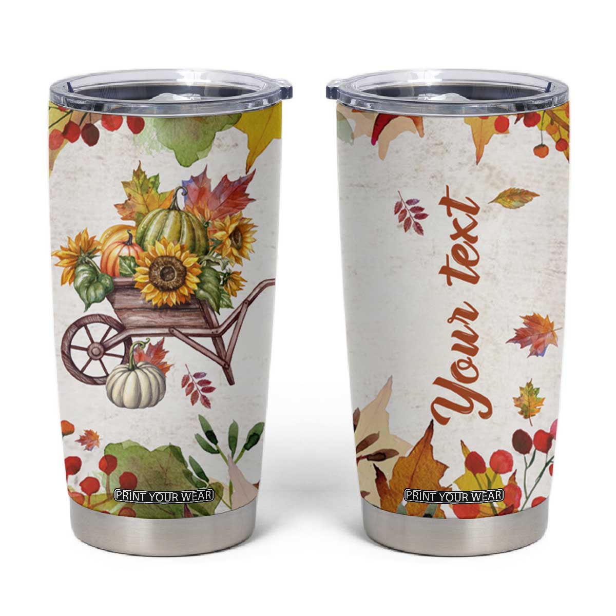 Autumn Pumpkins In The Wheelbarrow Personalized Tumbler Cup TS04