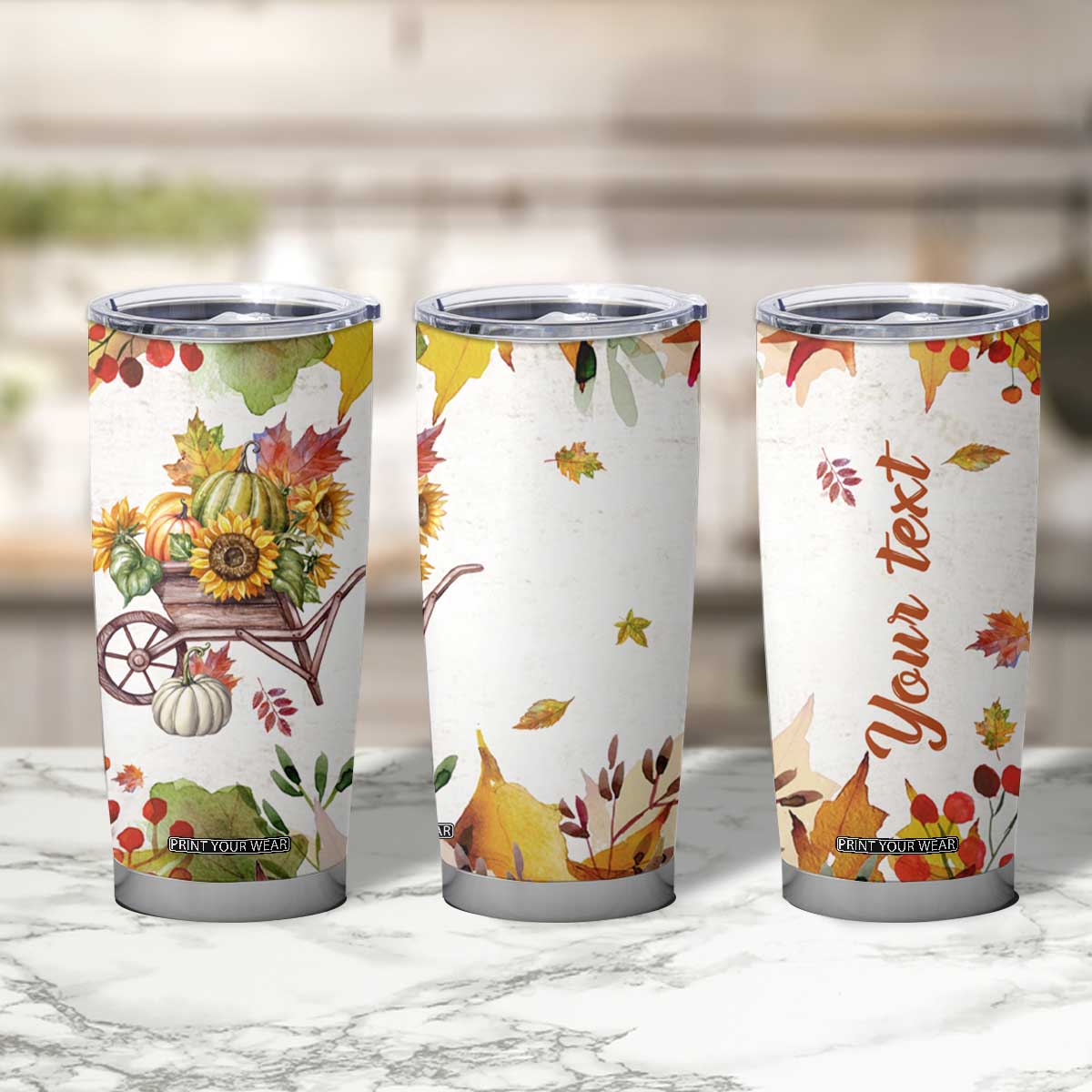 Autumn Pumpkins In The Wheelbarrow Personalized Tumbler Cup TS04