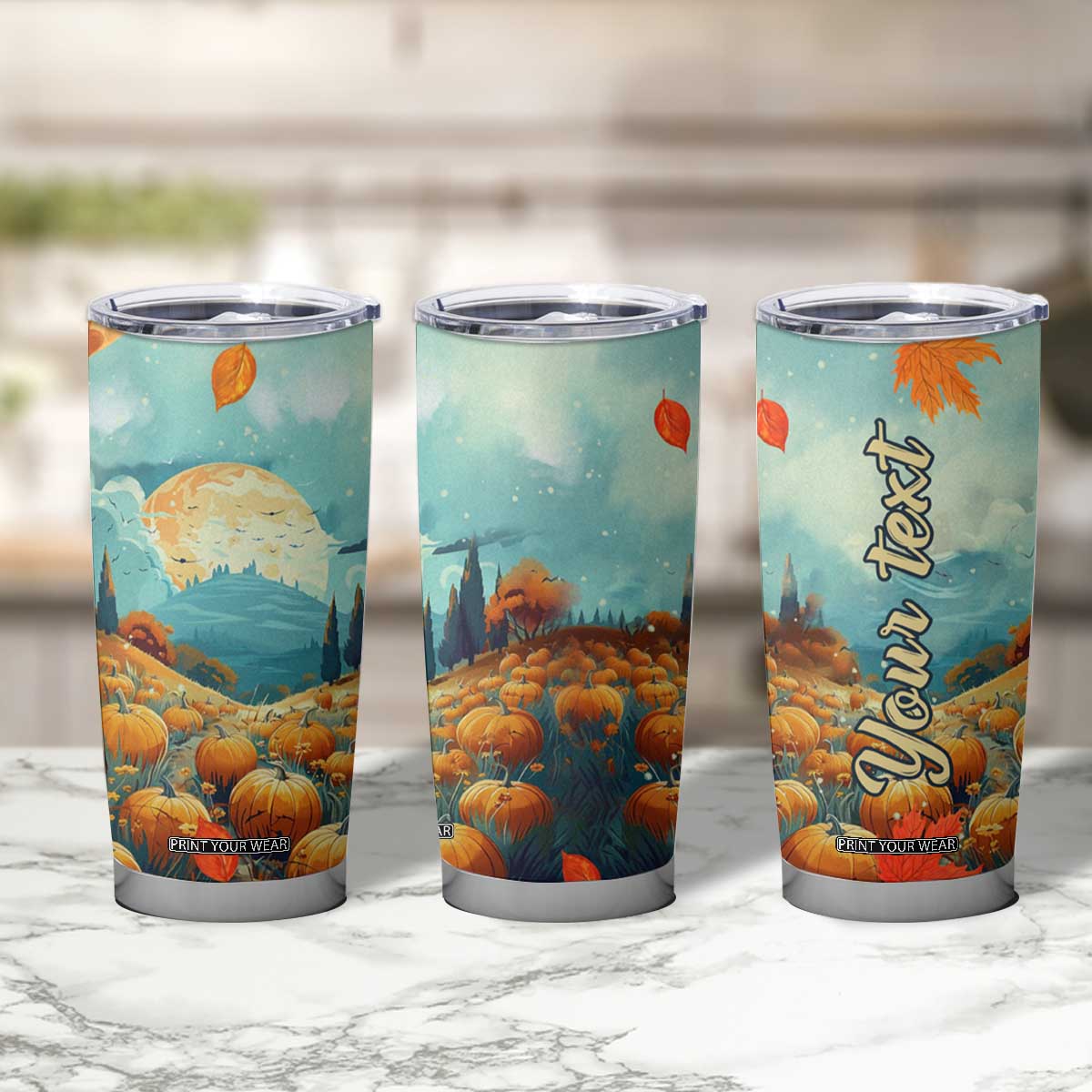 Autumn Pumpkin Field Personalized Tumbler Cup TS04