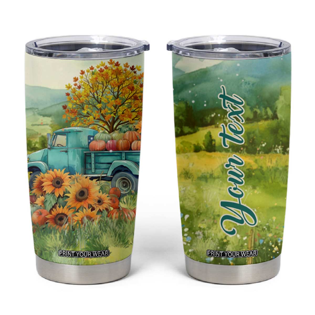 Autumn Sunflower - Pumpkin Truck Personalized Tumbler Cup TS04