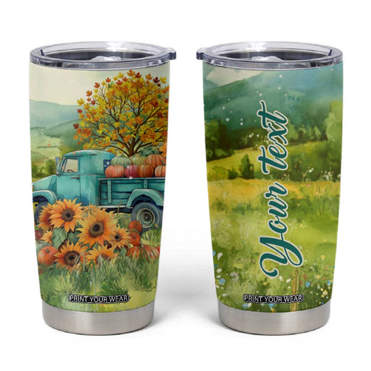Autumn Sunflower - Pumpkin Truck Personalized Tumbler Cup TS04