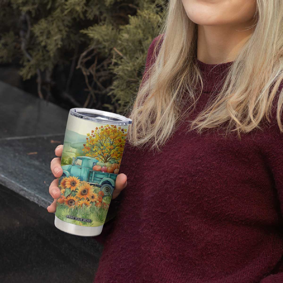 Autumn Sunflower - Pumpkin Truck Personalized Tumbler Cup TS04