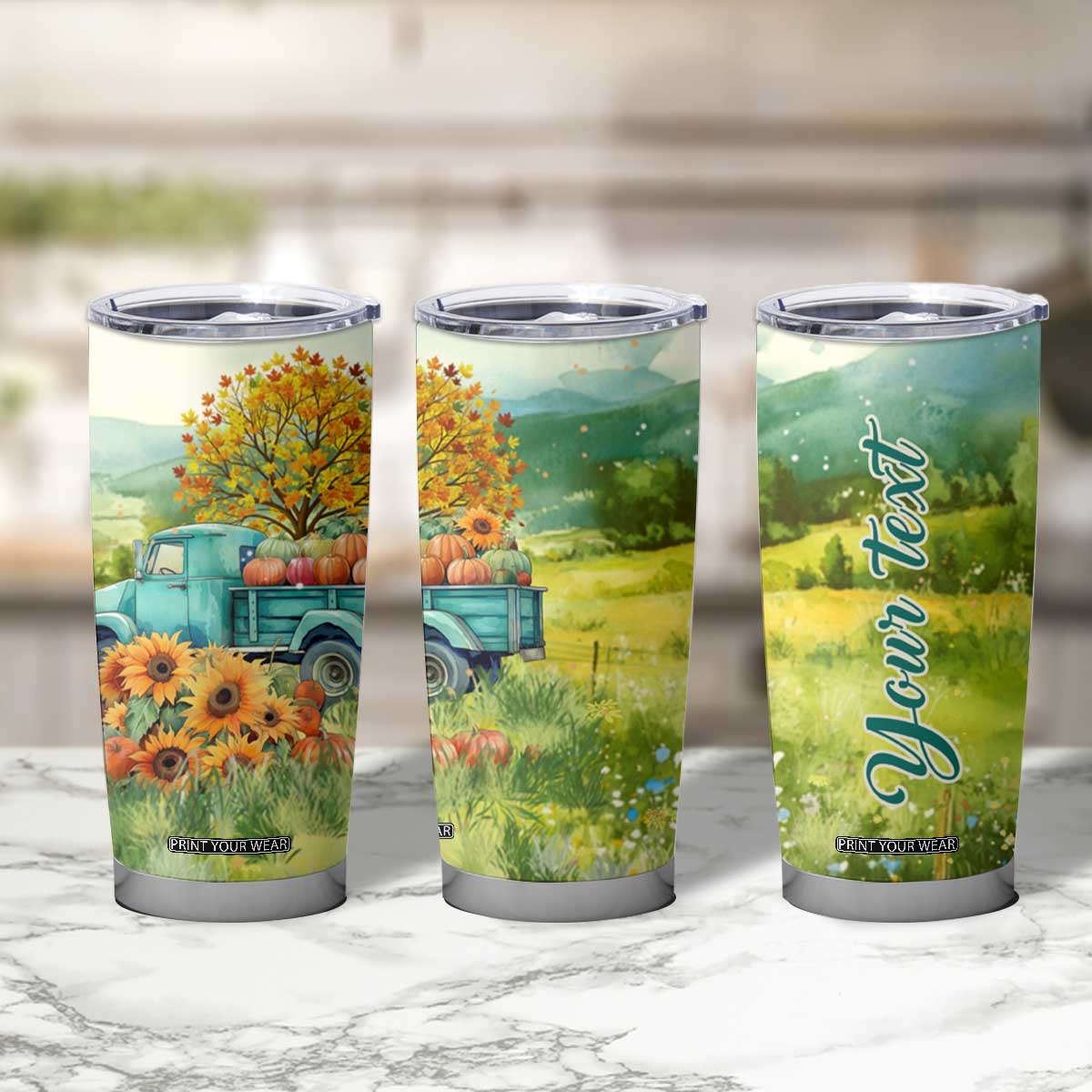 Autumn Sunflower - Pumpkin Truck Personalized Tumbler Cup TS04