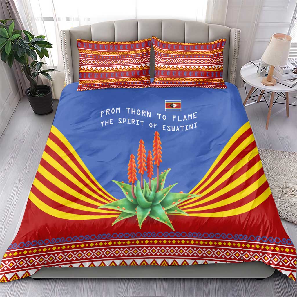 Aloe Vera Eswatini Bedding Set Flag Print and Cultural Motif From Thorn to Flame TS04