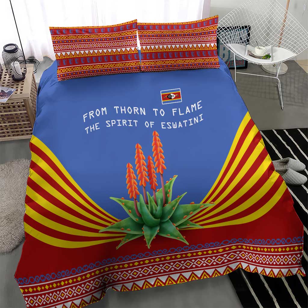 Aloe Vera Eswatini Bedding Set Flag Print and Cultural Motif From Thorn to Flame TS04