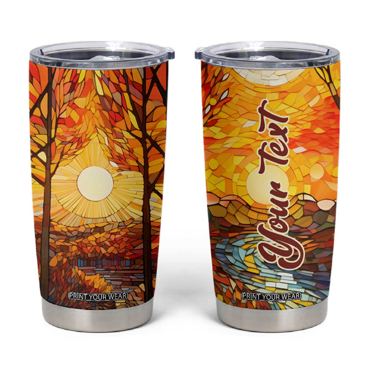 Autumn Leaves Crystal Mosaic Personalized Tumbler Cup TS04