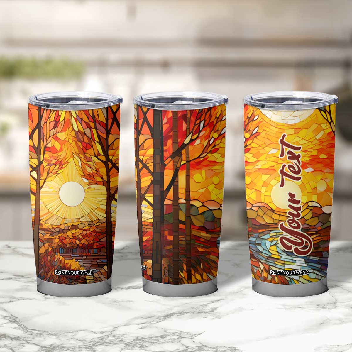 Autumn Leaves Crystal Mosaic Personalized Tumbler Cup TS04