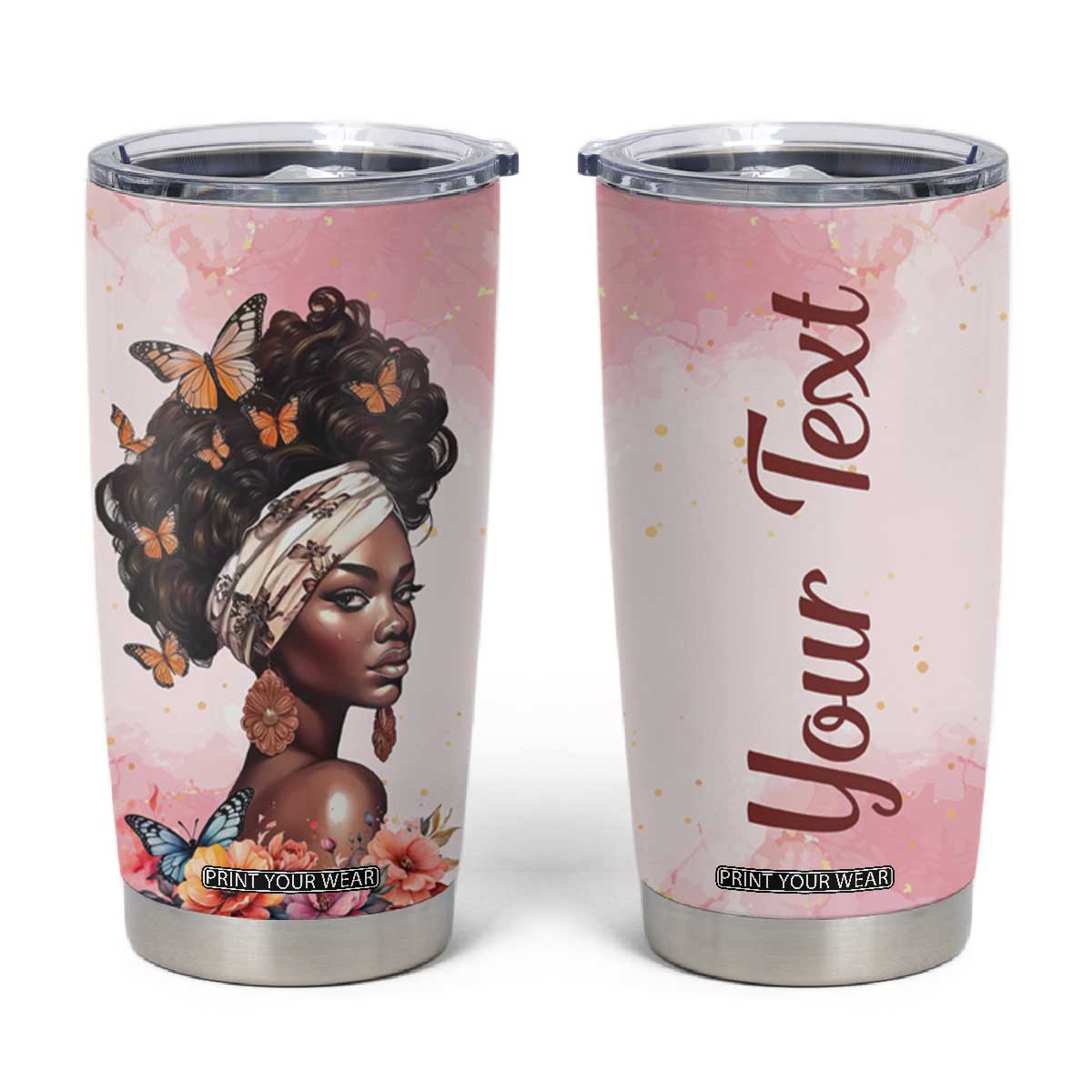 Black Woman Butterfly Tumbler Cup Personalized TS04