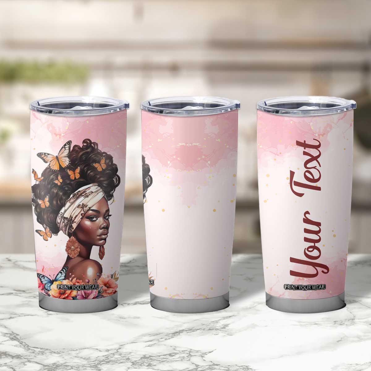 Black Woman Butterfly Tumbler Cup Personalized TS04