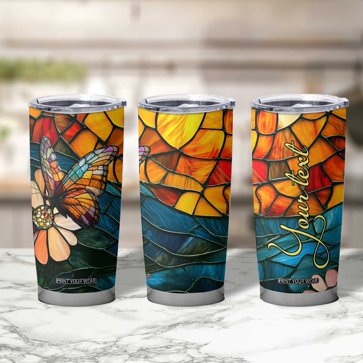Butterfly Colorful Crystal Mosaic Tumbler Cup Personalized TS04