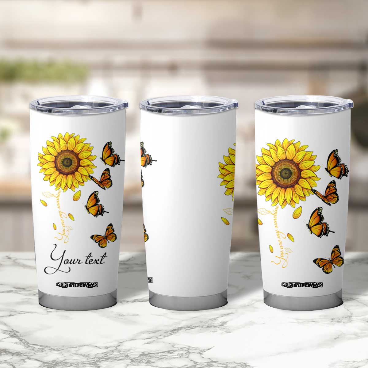 Butterfly Sunflower You Are My Sunshine Tumbler Cup Personalized TS04