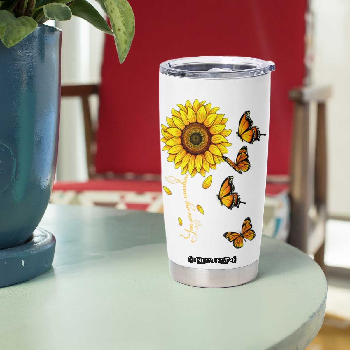 Butterfly Sunflower You Are My Sunshine Tumbler Cup Personalized TS04