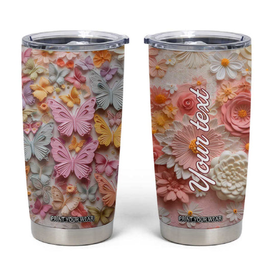 Colorful Butterfly Plaster Carving Tumbler Cup Personalized TS04