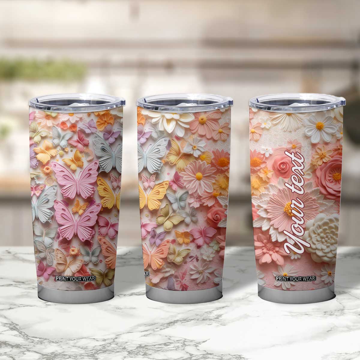 Colorful Butterfly Plaster Carving Tumbler Cup Personalized TS04