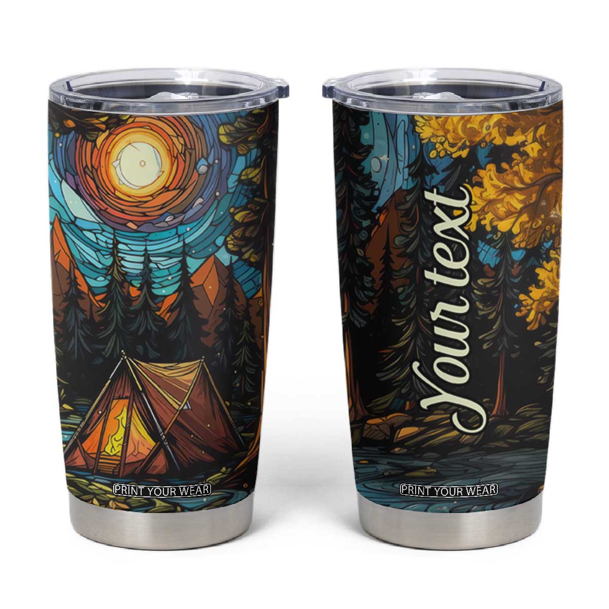 Camping Stained Glass Tumbler Cup Personalized TS04