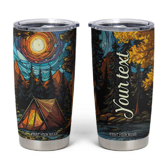 Camping Stained Glass Tumbler Cup Personalized TS04