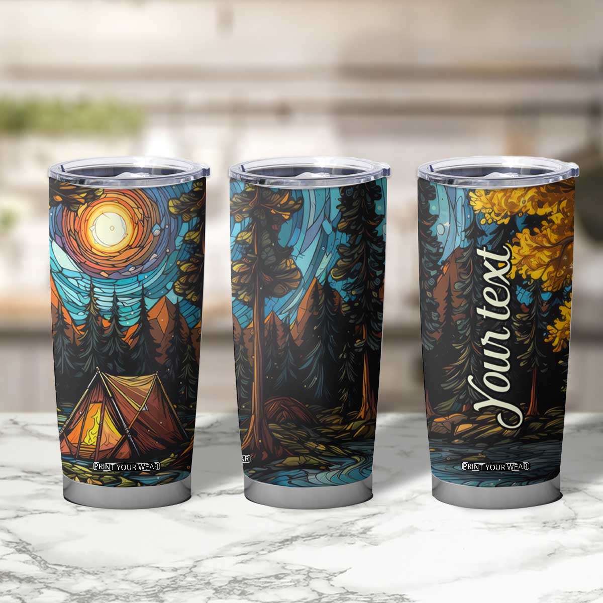 Camping Stained Glass Tumbler Cup Personalized TS04