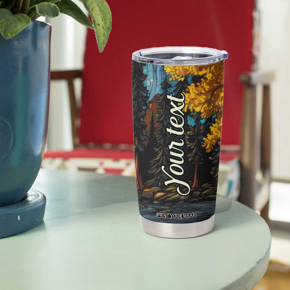 Camping Stained Glass Tumbler Cup Personalized TS04