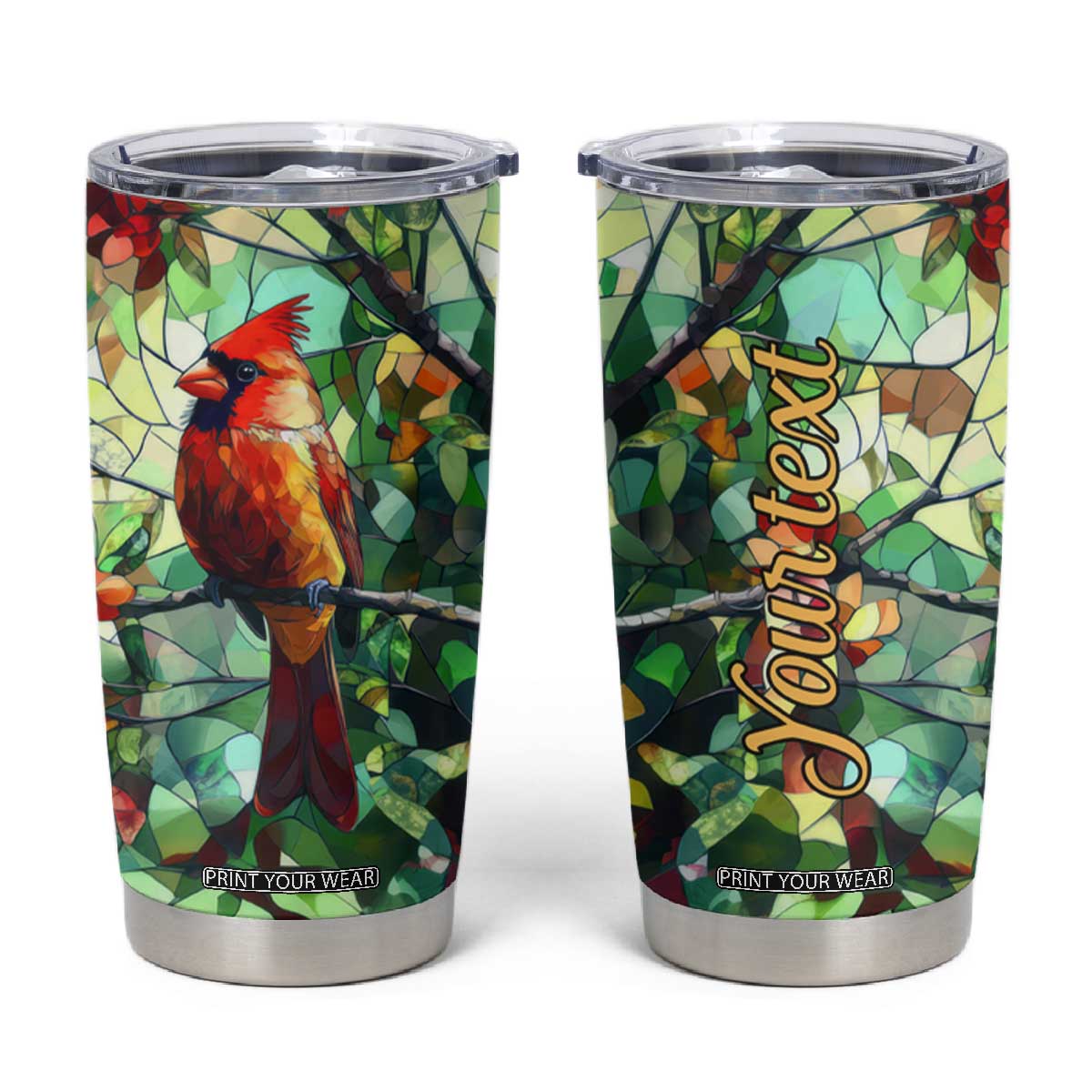 Cardinal Stained Glass Style Tumbler Cup Personalized TS04