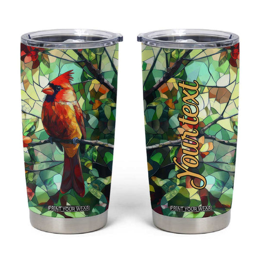 Cardinal Stained Glass Style Tumbler Cup Personalized TS04