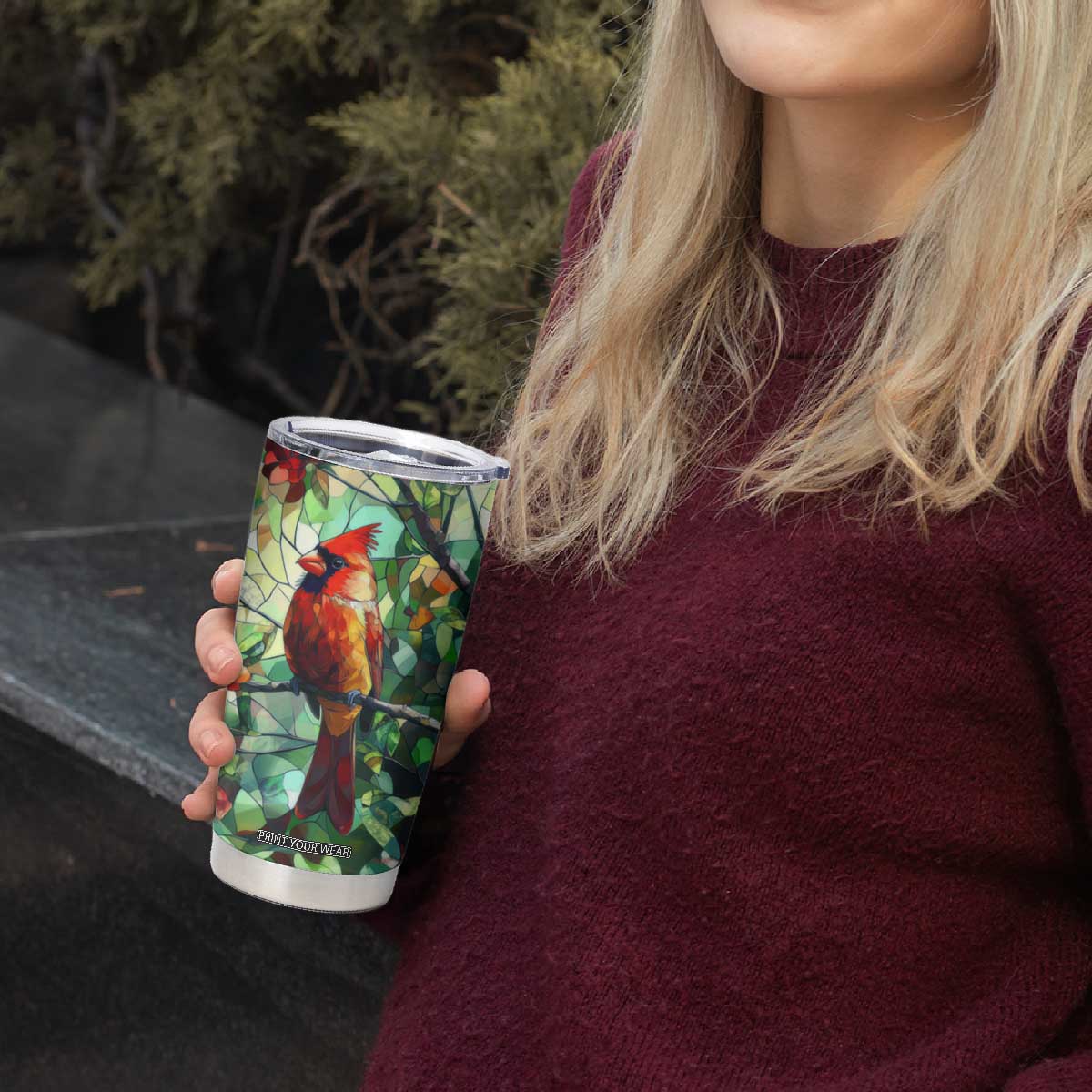Cardinal Stained Glass Style Tumbler Cup Personalized TS04