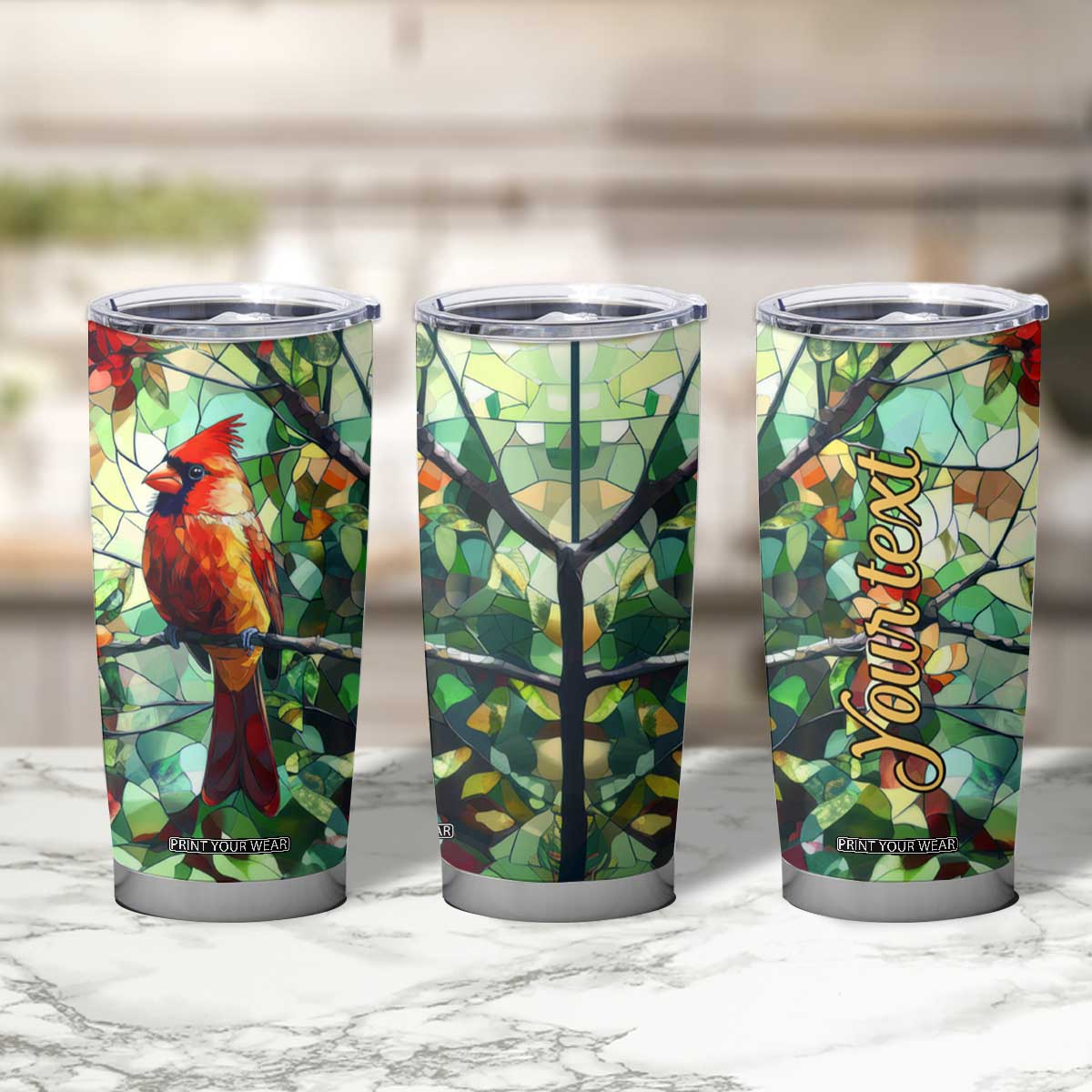 Cardinal Stained Glass Style Tumbler Cup Personalized TS04