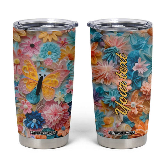 Butterfly Coloful Paper Quiling Tumbler Cup Personalized TS04