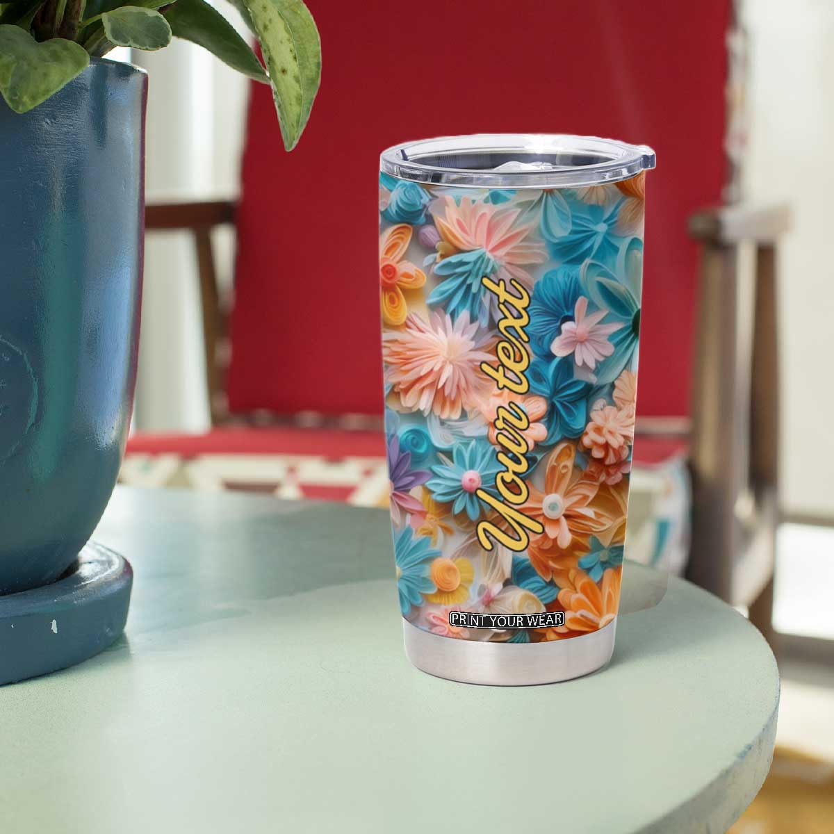 Butterfly Coloful Paper Quiling Tumbler Cup Personalized TS04