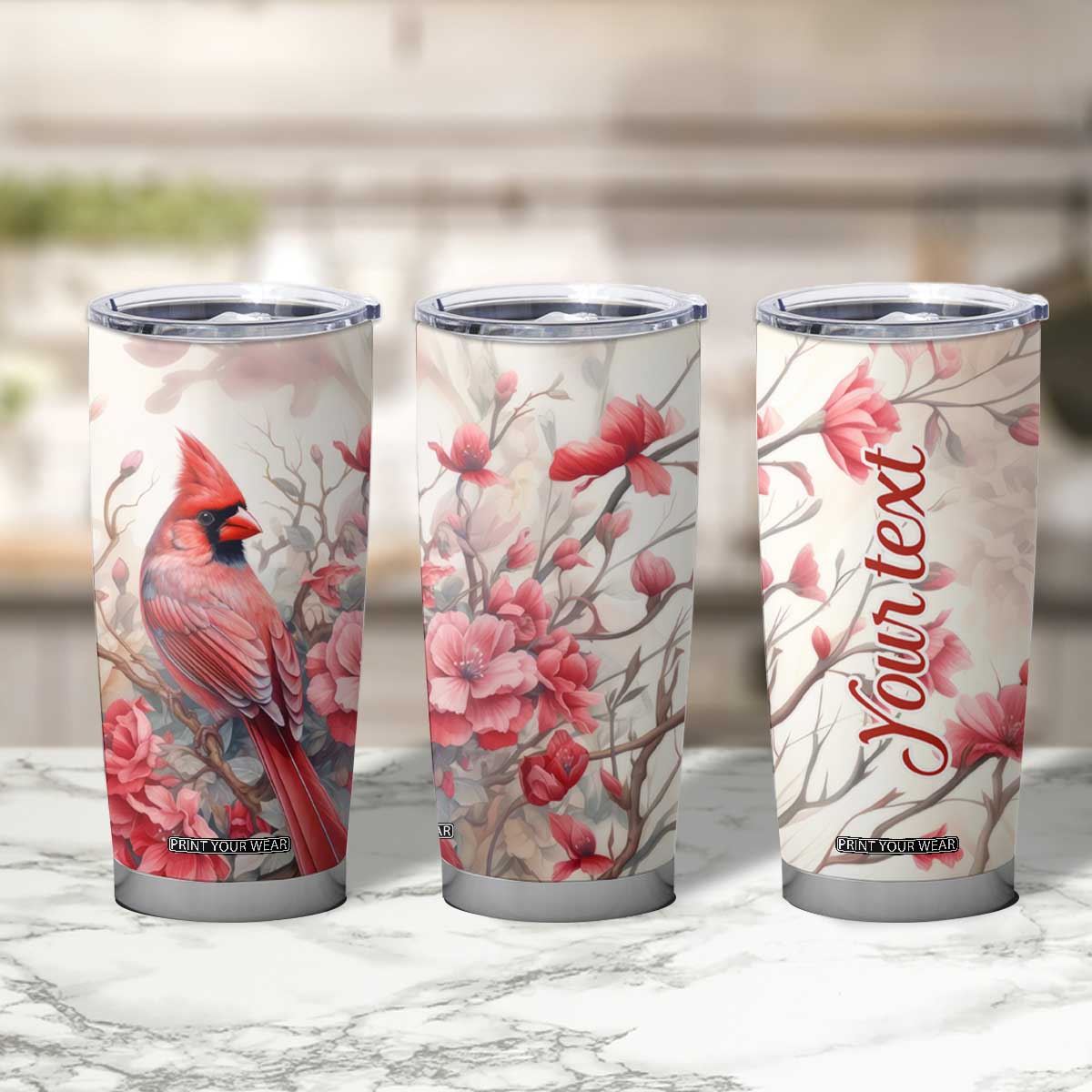 Cardinal Red Flower Tumbler Cup Personalized TS04