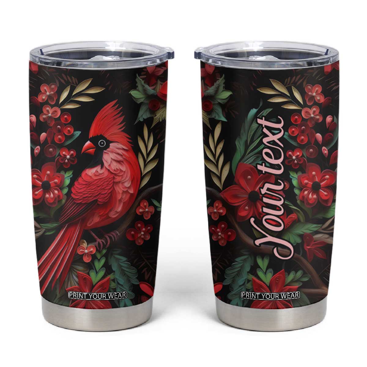 Cardinal Quilling Art Tumbler Cup Personalized TS04