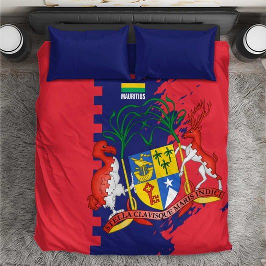 Afro Mauritius Bedding Set Map Design with Flag Coat of Arms TS04