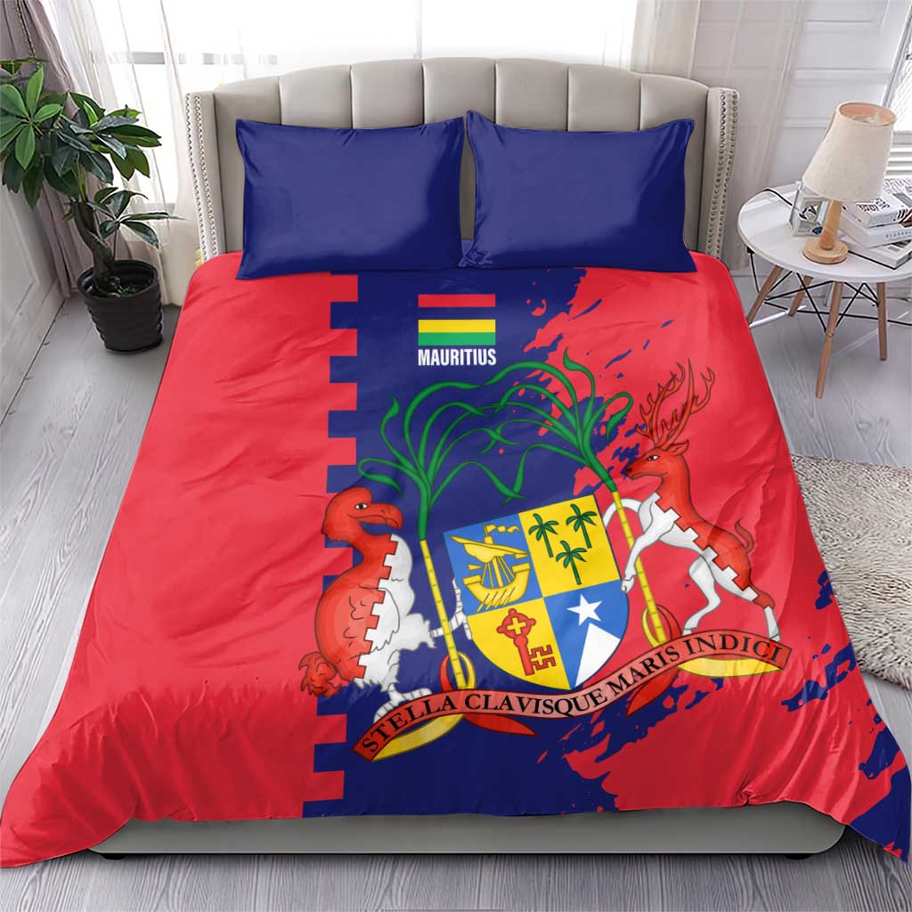 Afro Mauritius Bedding Set Map Design with Flag Coat of Arms TS04