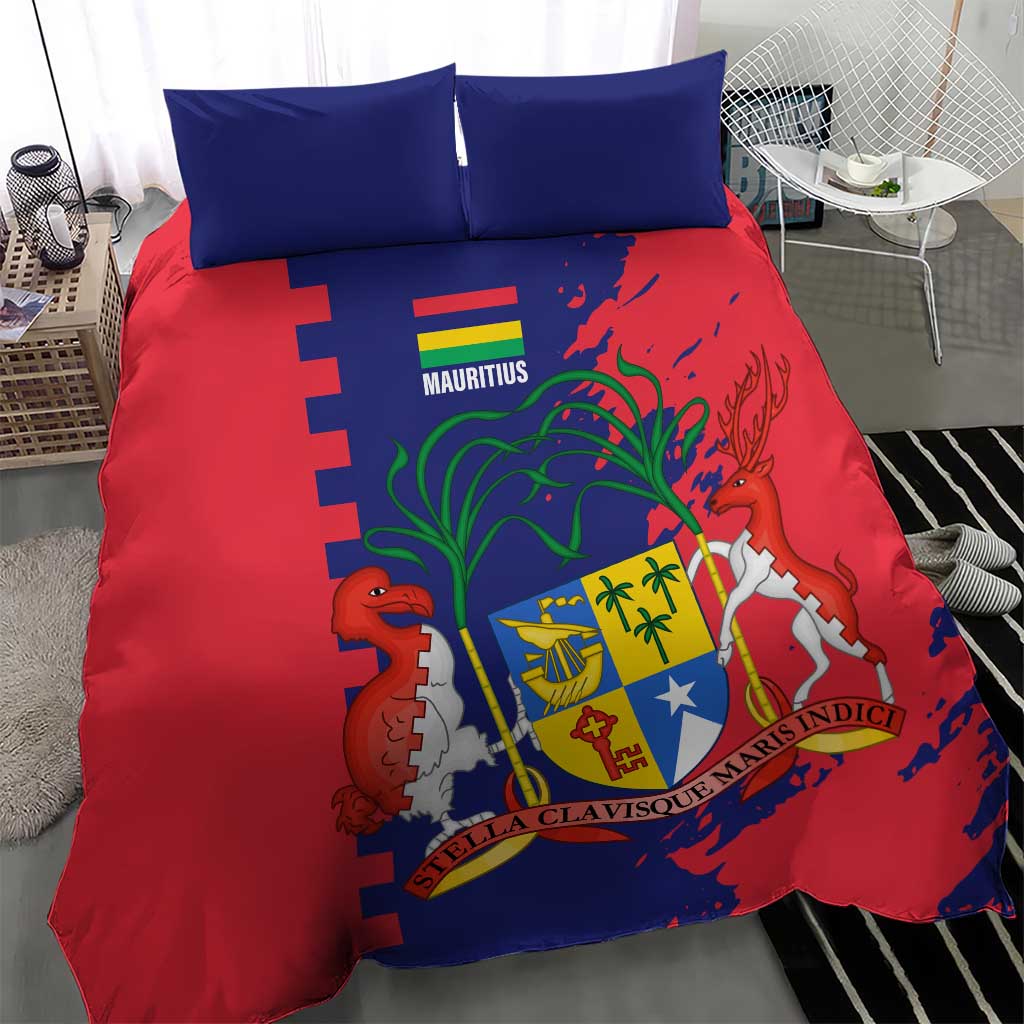 Afro Mauritius Bedding Set Map Design with Flag Coat of Arms TS04