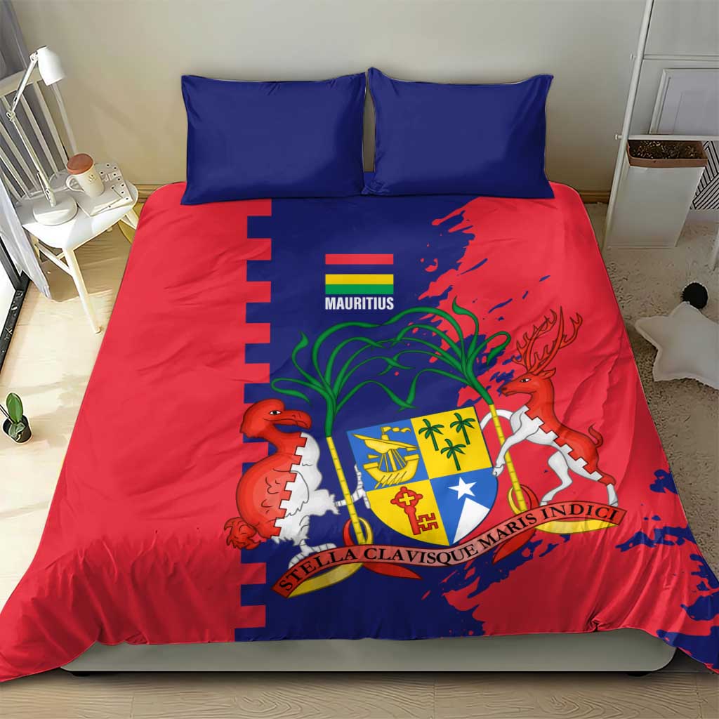 Afro Mauritius Bedding Set Map Design with Flag Coat of Arms TS04