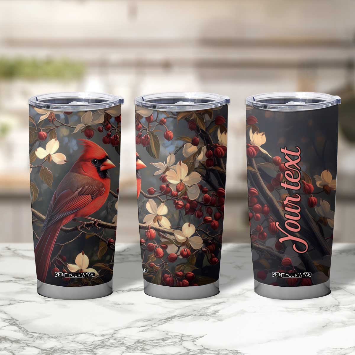 Cardinal Floral Tumbler Cup Personalized TS04