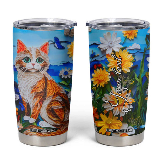Cat In The Flowers Garden Paper Quiling Tumbler Cup Personalized TS04