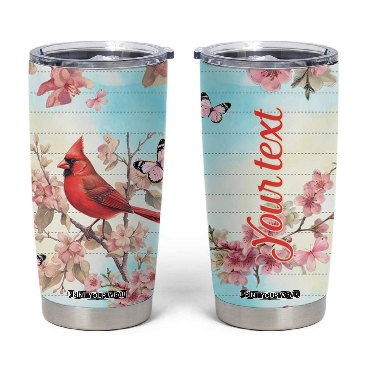 Cardinal Vintage Flower Tumbler Cup Personalized TS04