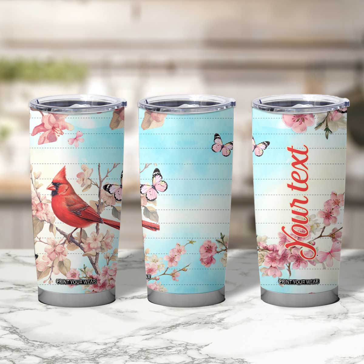 Cardinal Vintage Flower Tumbler Cup Personalized TS04