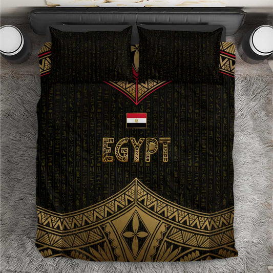Ankh Eye of Horus Egypt Bedding Set Ancient Black Gold Hieroglyph Spirit TS04