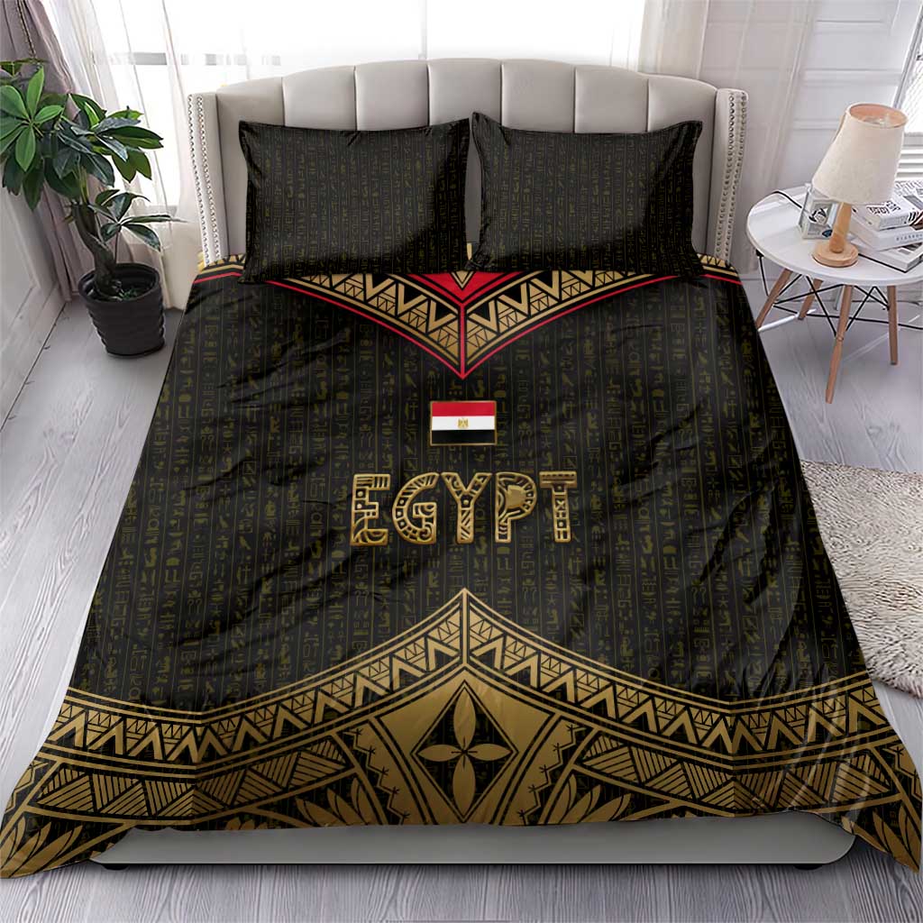 Ankh Eye of Horus Egypt Bedding Set Ancient Black Gold Hieroglyph Spirit TS04