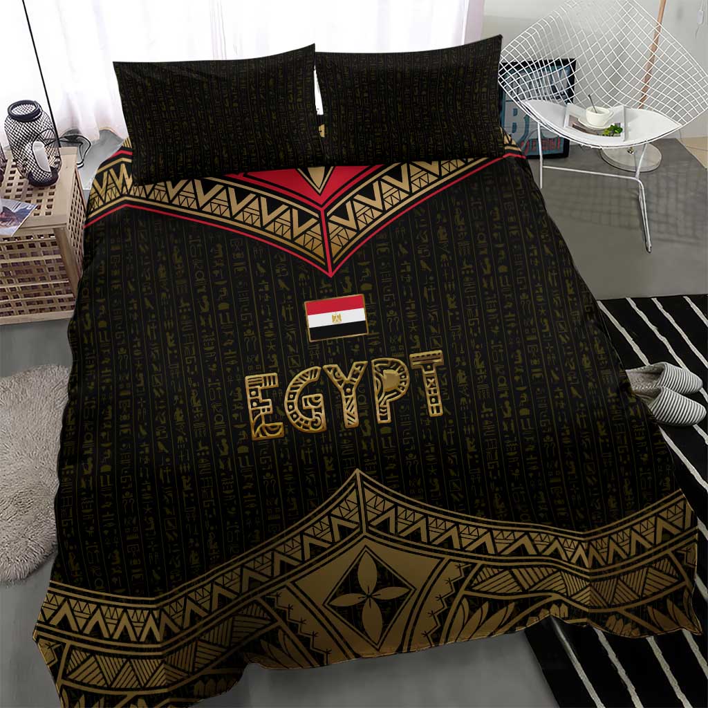 Ankh Eye of Horus Egypt Bedding Set Ancient Black Gold Hieroglyph Spirit TS04