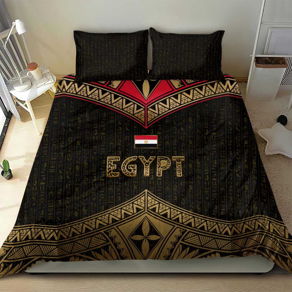 Ankh Eye of Horus Egypt Bedding Set Ancient Black Gold Hieroglyph Spirit TS04