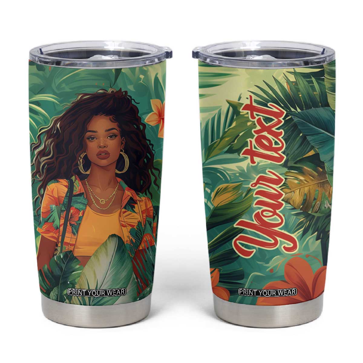 Black Woman Tropica Leaves Personalized Tumbler Cup TS04
